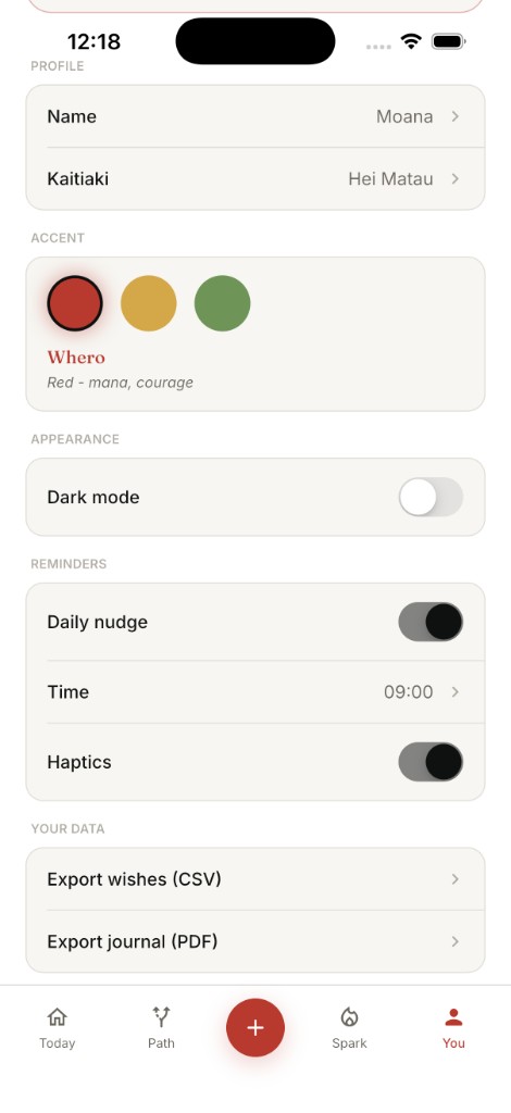 Wawata You settings screen
